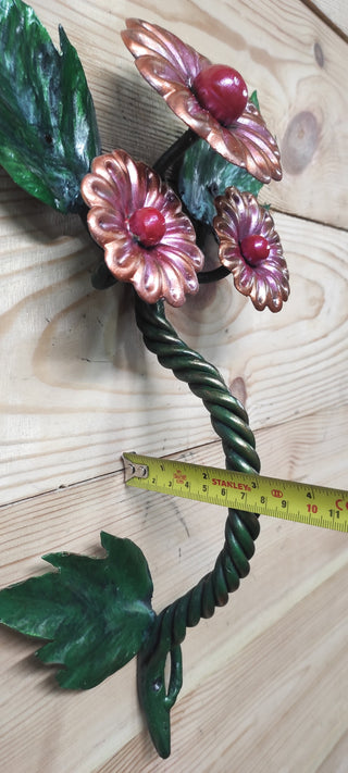 Wrought Iron Flower Door Handle: Barn Door Decor, Hand Forged
