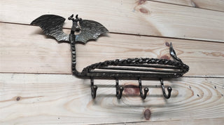 Handmade Dragon Forged Iron Coat Rack with Shelf & Hooks
