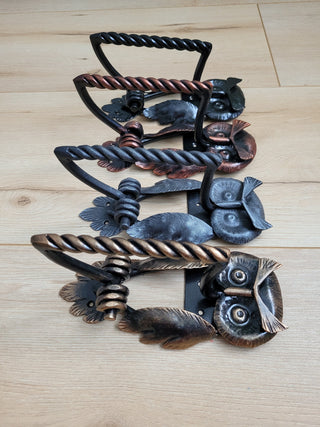 Hand Forged Owl Door Handle: Wrought Iron Barn Decor