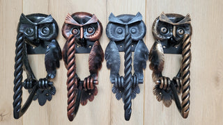 Hand Forged Owl Door Handle: Wrought Iron Barn Decor