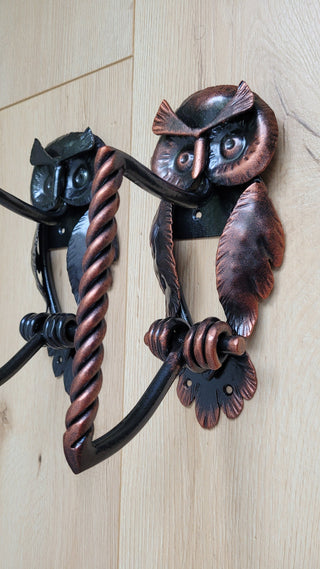 Hand Forged Owl Door Handle: Wrought Iron Barn Decor
