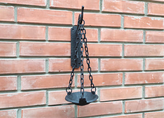 Hanging candlestick bowl on a chains, wrought iron candle holder, black matte candlestick