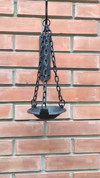 Hanging candlestick bowl on a chains, wrought iron candle holder, black matte candlestick