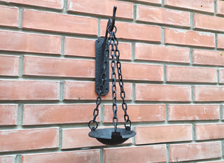 Hanging candlestick bowl on a chains, wrought iron candle holder, black matte candlestick