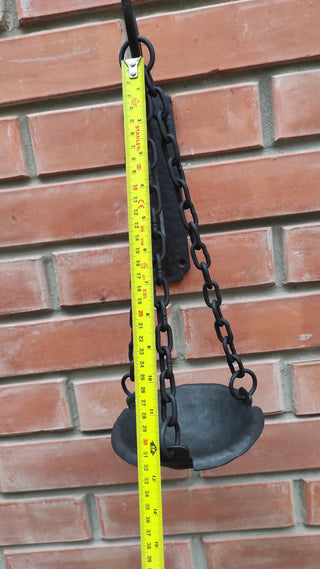 Hanging candlestick bowl on a chains, wrought iron candle holder, black matte candlestick