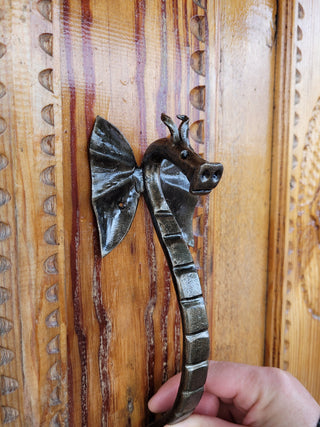 Dragon barn door handle, door decor, wrought hardware, metal forged handle