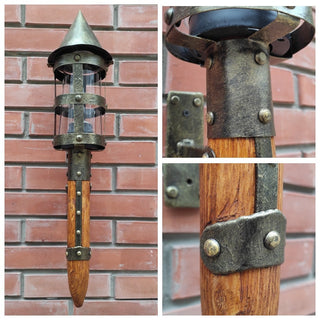 Wall sconce torch with a wooden handle in medieval, Viking style, Wall light handcrafted