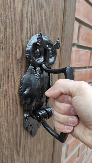 Forged Iron Owl Barn Door Handle: Farmhouse Decor