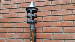 Hand Forged Wrought Iron Wall Sconce: Medieval Viking Torch with Wood Handle