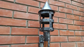 Hand Forged Wrought Iron Wall Sconce: Medieval Viking Torch with Wood Handle