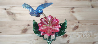 Handmade Hummingbird Flower Barn Door Handle: Metal Door Pull
