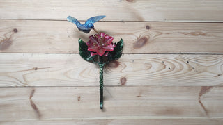 Handmade Hummingbird Flower Barn Door Handle: Metal Door Pull