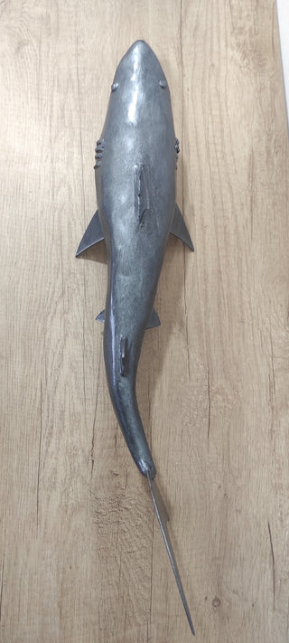 Handmade Metal Shark Figurine: 20-Inch Fish Statuette
