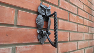 Hand Forged Owl Door Handle: Wrought Iron Barn Door Pull