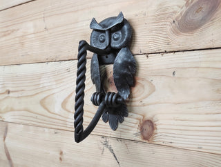 Hand Forged Owl Door Handle: Wrought Iron Barn Door Pull