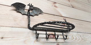 Handmade Dragon Forged Iron Coat Rack with Shelf & Hooks