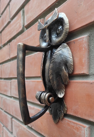 Forged Iron Owl Barn Door Handle: Farmhouse Animal Door Pull