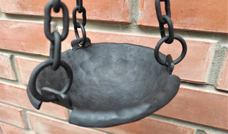 Hanging candlestick bowl on a chains, wrought iron candle holder, black matte candlestick