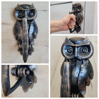 Handcrafted Forged Iron Owl Door Handle: Farmhouse Decor