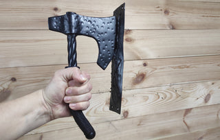 Forged Iron Axe Door Handle: Viking Barn Door Pull