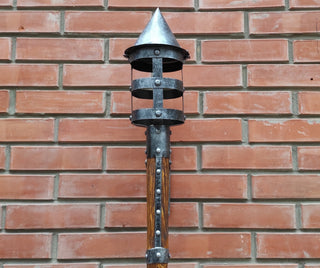 Hand Forged Wrought Iron Wall Sconce: Medieval Viking Torch with Wood Handle