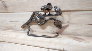 Wrought Iron Toilet Paper Holder: Bird on Branch, Dark Bronze