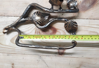 Wrought Iron Toilet Paper Holder: Bird on Branch, Dark Bronze