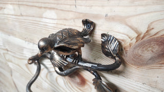 Wrought Iron Toilet Paper Holder: Bird on Branch, Dark Bronze