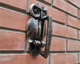 Forged Iron Owl Barn Door Handle: Farmhouse Animal Door Pull