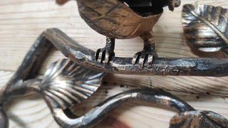 Wrought Iron Toilet Paper Holder: Bird on Branch, Dark Bronze