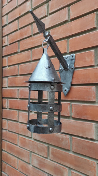 Hand Forged Wall Lantern on Spear: Medieval Viking Style Lamp