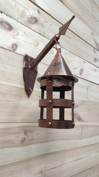 Wall light, Wall lantern on a spear, medieval lamp, primitive light, rustic lamp, Viking Style, hanging lamp