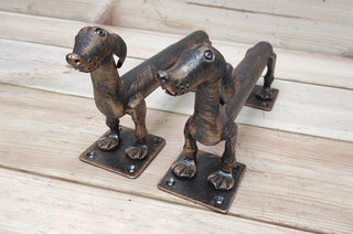 Set of Hand-Forged Dachshund Door Handles: Wrought Iron Dog Decor