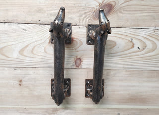 Set of Hand-Forged Dachshund Door Handles: Wrought Iron Dog Decor