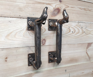 Set of Hand-Forged Dachshund Door Handles: Wrought Iron Dog Decor