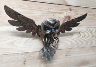 Hand Forged Iron Owl Wall Art: Woodland Sculpture