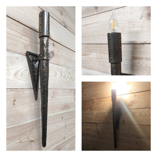 Hand Forged Wrought Iron Viking Torch Sconce - Medieval Wall Light
