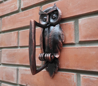 Forged Iron Owl Barn Door Handle: Farmhouse Animal Door Pull