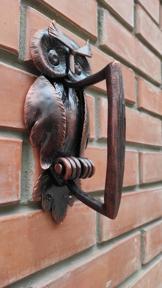 Forged Iron Owl Barn Door Handle: Farmhouse Animal Door Pull
