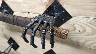 Handmade Iron Axe Wall Holder: Skeleton Hands Stand