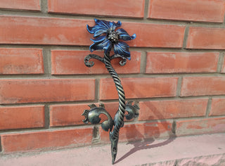 Hand Forged Flower Door Handle: Wrought Iron Barn Decor