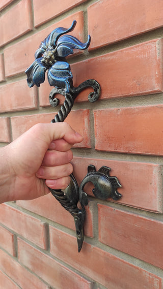 Hand Forged Flower Door Handle: Wrought Iron Barn Decor