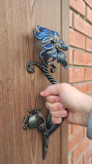 Hand Forged Flower Door Handle: Wrought Iron Barn Decor