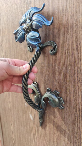 Hand Forged Flower Door Handle: Wrought Iron Barn Decor
