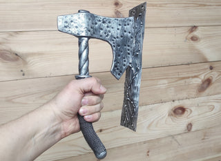 Forged Iron Axe Door Handle: Viking Barn Door Pull