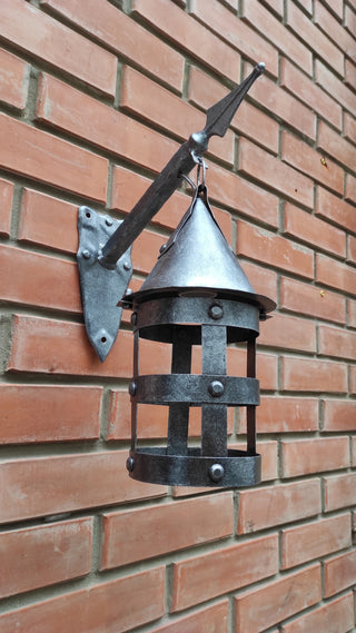 Hand Forged Wall Lantern on Spear: Medieval Viking Style Lamp