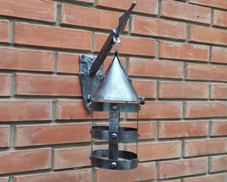 Hand Forged Wall Lantern on Spear: Medieval Viking Style Lamp