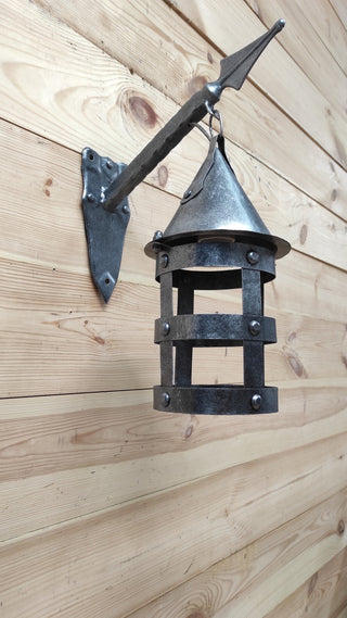 Wall light, Wall lantern on a spear, medieval lamp, primitive light, rustic lamp, Viking Style, hanging lamp