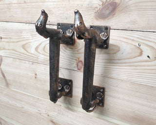 Set of door handles, Dachshund, Dog barn door handle, door handle, metal handle, hand forged handle