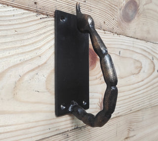 Hand Forged Iron Scorpion Tail Door Handle: Unusual Barn Door Decor